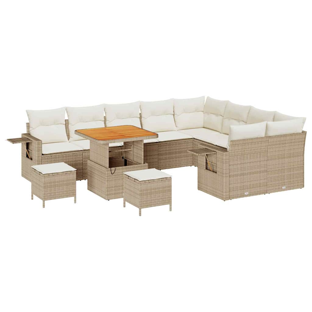 Gartensofa-set mit Kissen 12 pcs Beige und Creme Poly-Rattan