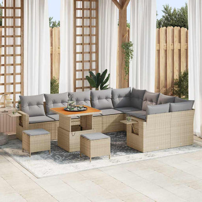Gartensofa-set mit Kissen 12 pcs Beige und Hellgrau Poly-Rattan