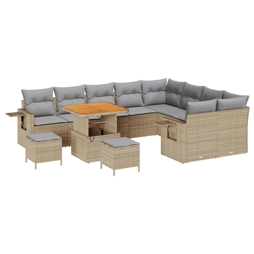 Gartensofa-set mit Kissen 12 pcs Beige und Hellgrau Poly-Rattan