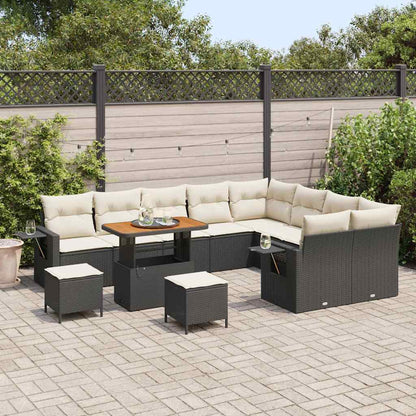 Gartensofa-set mit Kissen 12 pcs Schwarz und Creme Poly-Rattan