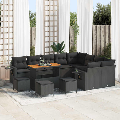 Gartensofa-set mit Kissen 13 pcs Schwarz Poly-Rattan