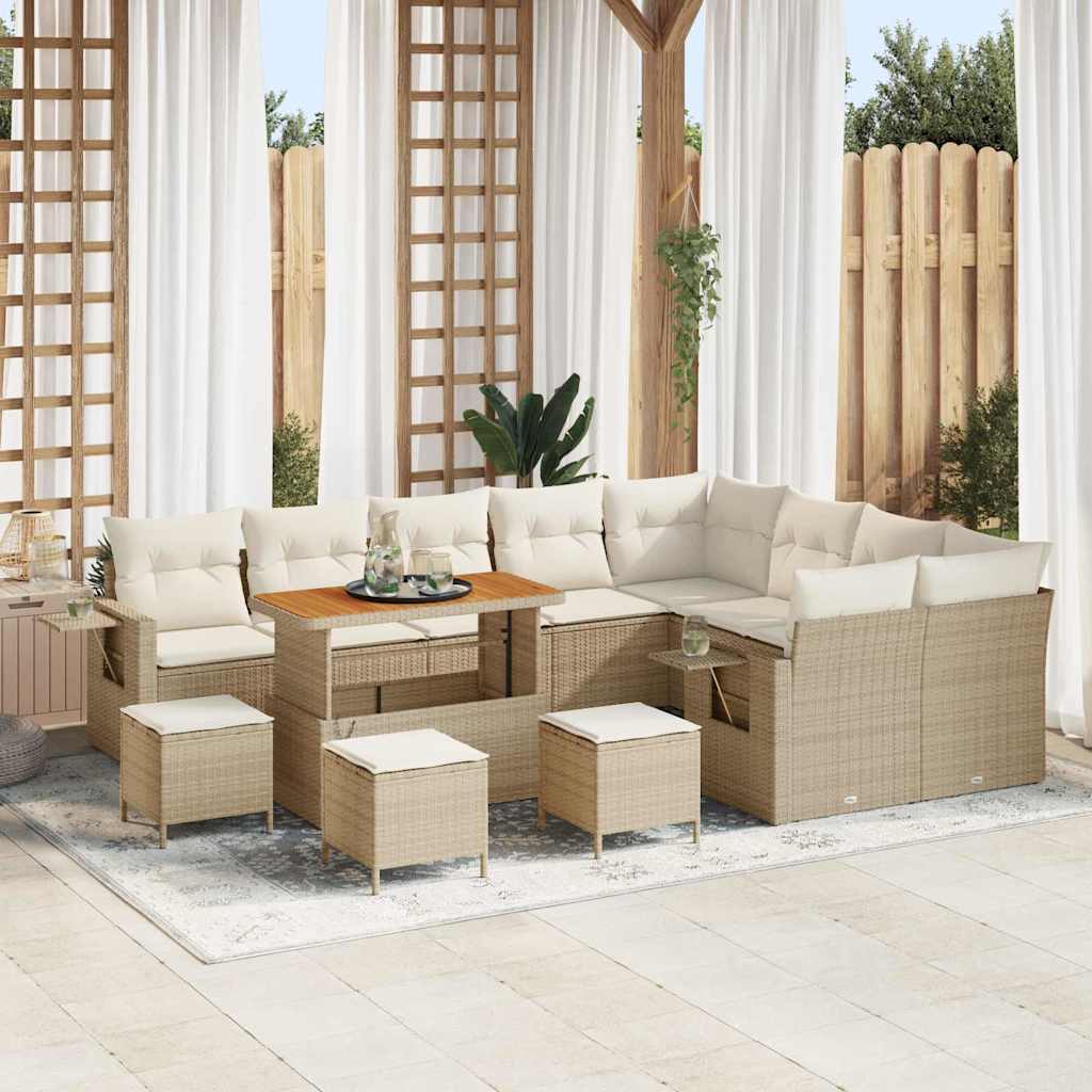 Gartensofa-set mit Kissen 13 pcs Beige und Creme Poly-Rattan