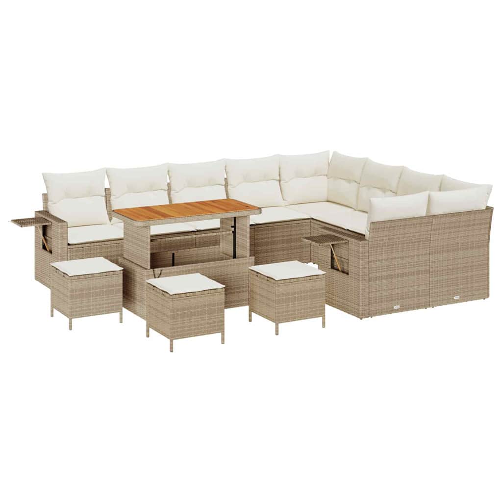 Gartensofa-set mit Kissen 13 pcs Beige und Creme Poly-Rattan