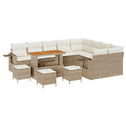Gartensofa-set mit Kissen 13 pcs Beige und Creme Poly-Rattan