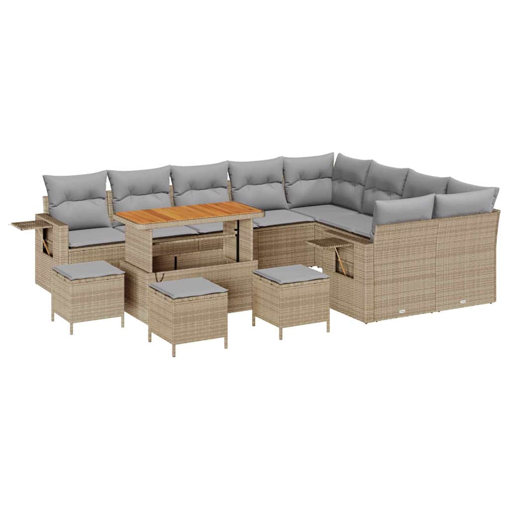 Gartensofa-set mit Kissen 13 pcs Beige und Hellgrau Poly-Rattan