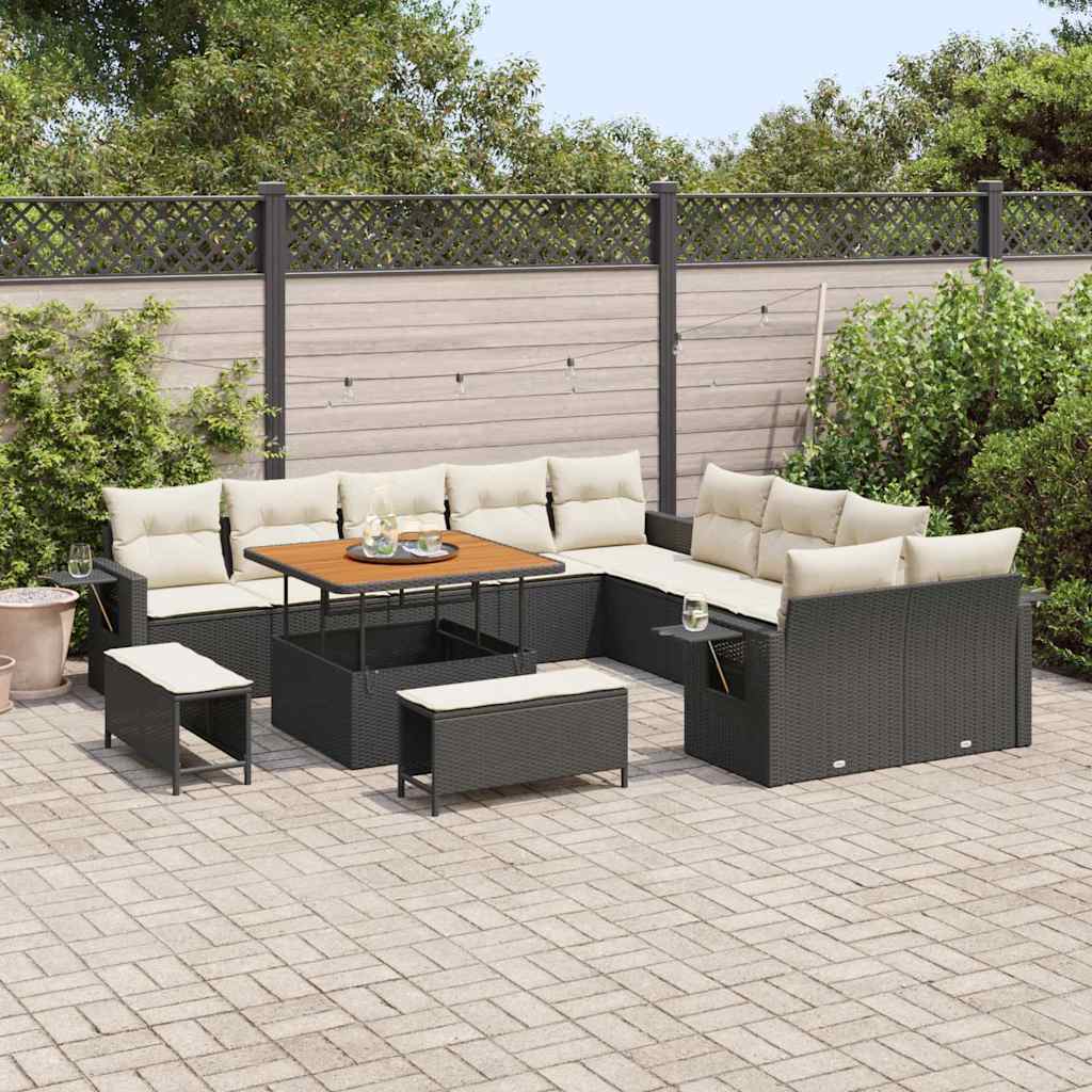 Gartensofa-set mit Kissen 13 pcs Schwarz Poly-Rattan
