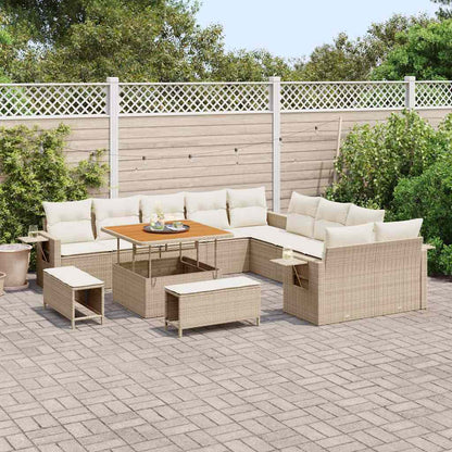 vidaXL Salon de jardin avec coussins et espace de rangement 13 pcs Beige Résine tressée