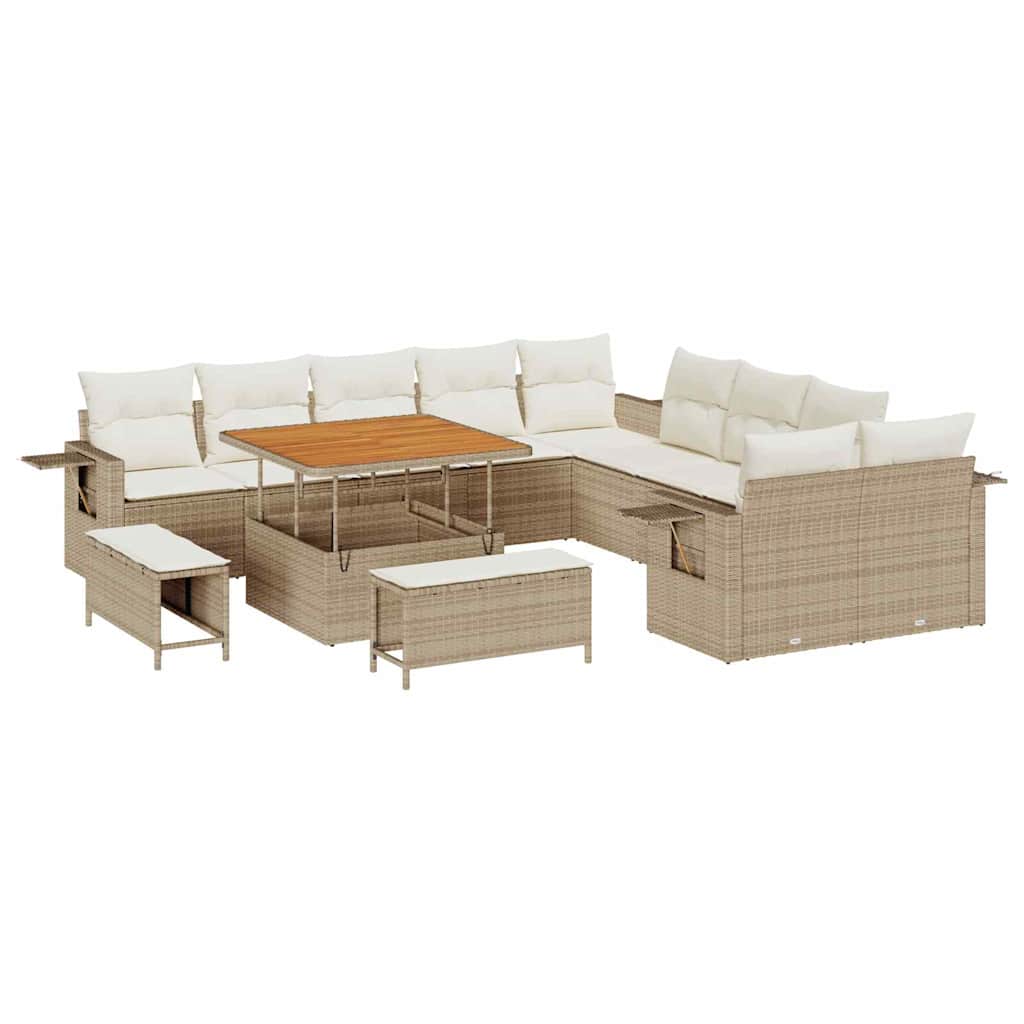 vidaXL Salon de jardin avec coussins et espace de rangement 13 pcs Beige Résine tressée