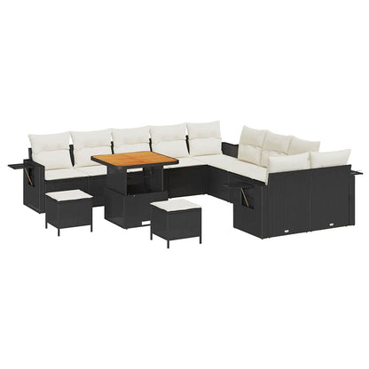 Gartensofa-set mit Kissen 13 pcs Schwarz Poly-Rattan