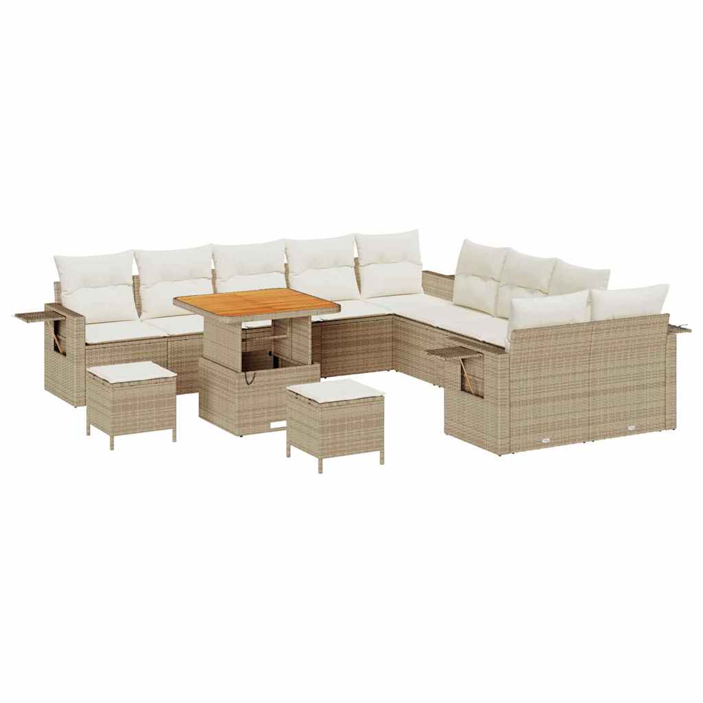 Gartensofa-set mit Kissen mit Speicher 13 pcs Beige Poly-Rattan