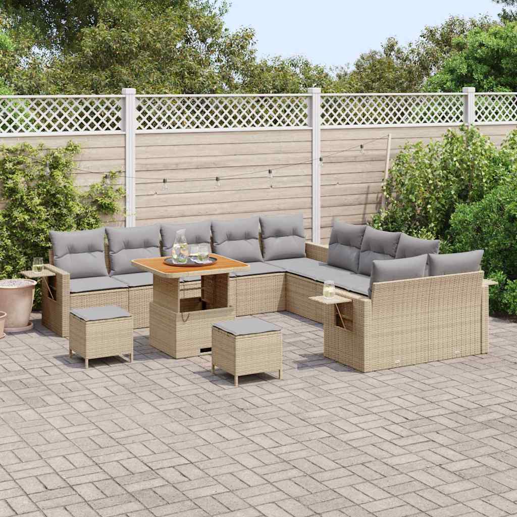 Gartensofa-set mit Kissen mit Speicher 13 pcs Beige Poly-Rattan