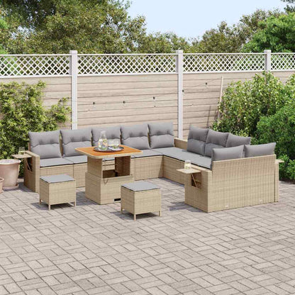 Gartensofa-set mit Kissen mit Speicher 13 pcs Beige Poly-Rattan