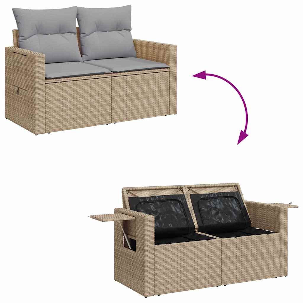 Gartensofa-set mit Kissen mit Speicher 13 pcs Beige Poly-Rattan