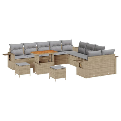 Gartensofa-set mit Kissen mit Speicher 13 pcs Beige Poly-Rattan