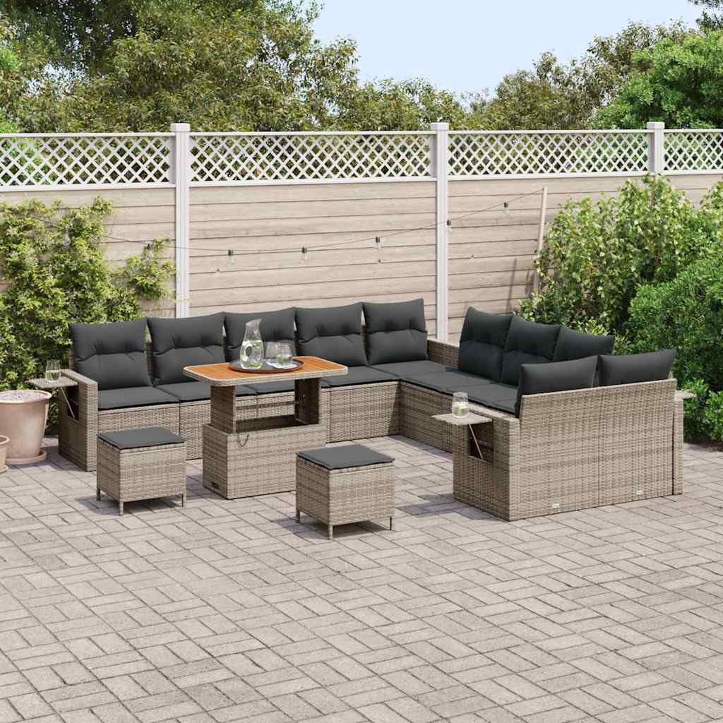 Gartensofa-set mit Kissen mit Speicher Grau Poly-Rattan