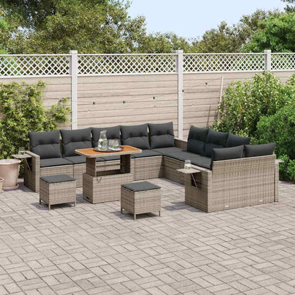 Gartensofa-set mit Kissen mit Speicher Grau Poly-Rattan