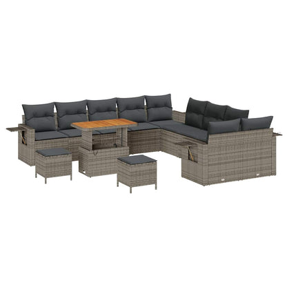 Gartensofa-set mit Kissen mit Speicher Grau Poly-Rattan