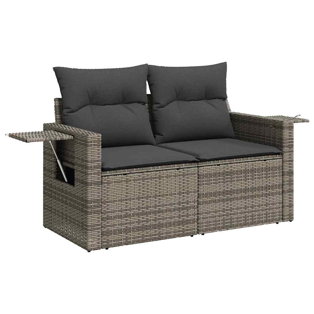 Gartensofa-set mit Kissen mit Speicher Grau Poly-Rattan