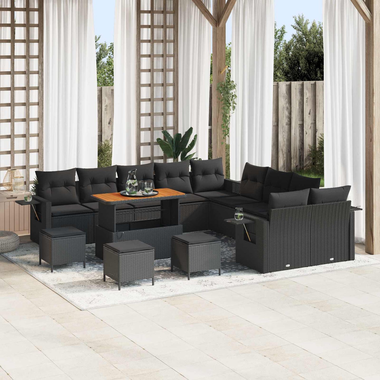 Gartensofa-set mit Kissen 14 pcs Schwarz Poly-Rattan