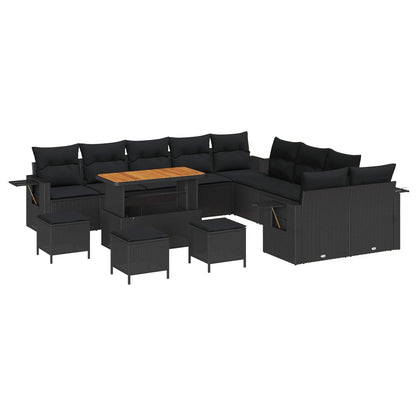 Gartensofa-set mit Kissen 14 pcs Schwarz Poly-Rattan