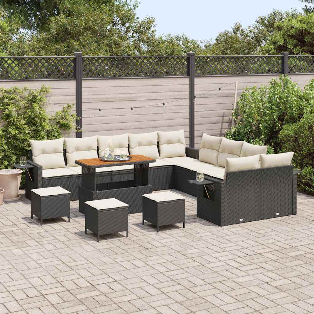 Gartensofa-set mit Kissen 14 pcs Schwarz Poly-Rattan