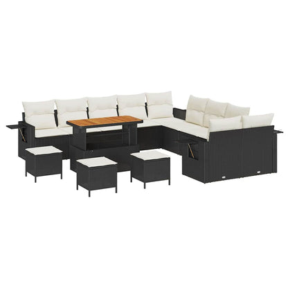 Gartensofa-set mit Kissen 14 pcs Schwarz Poly-Rattan