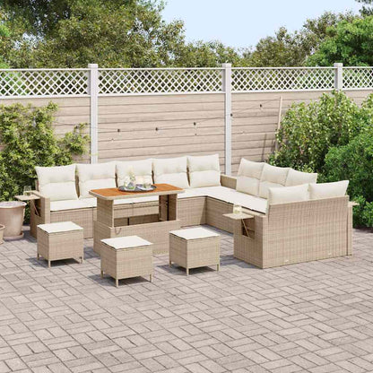 Gartensofa-set mit Kissen mit Speicher 14 pcs Beige Poly-Rattan