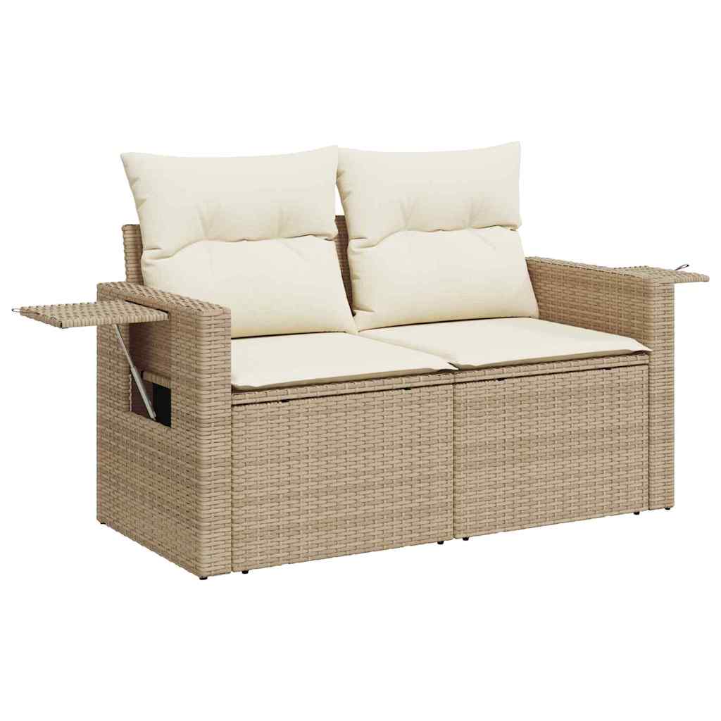 Gartensofa-set mit Kissen mit Speicher 14 pcs Beige Poly-Rattan