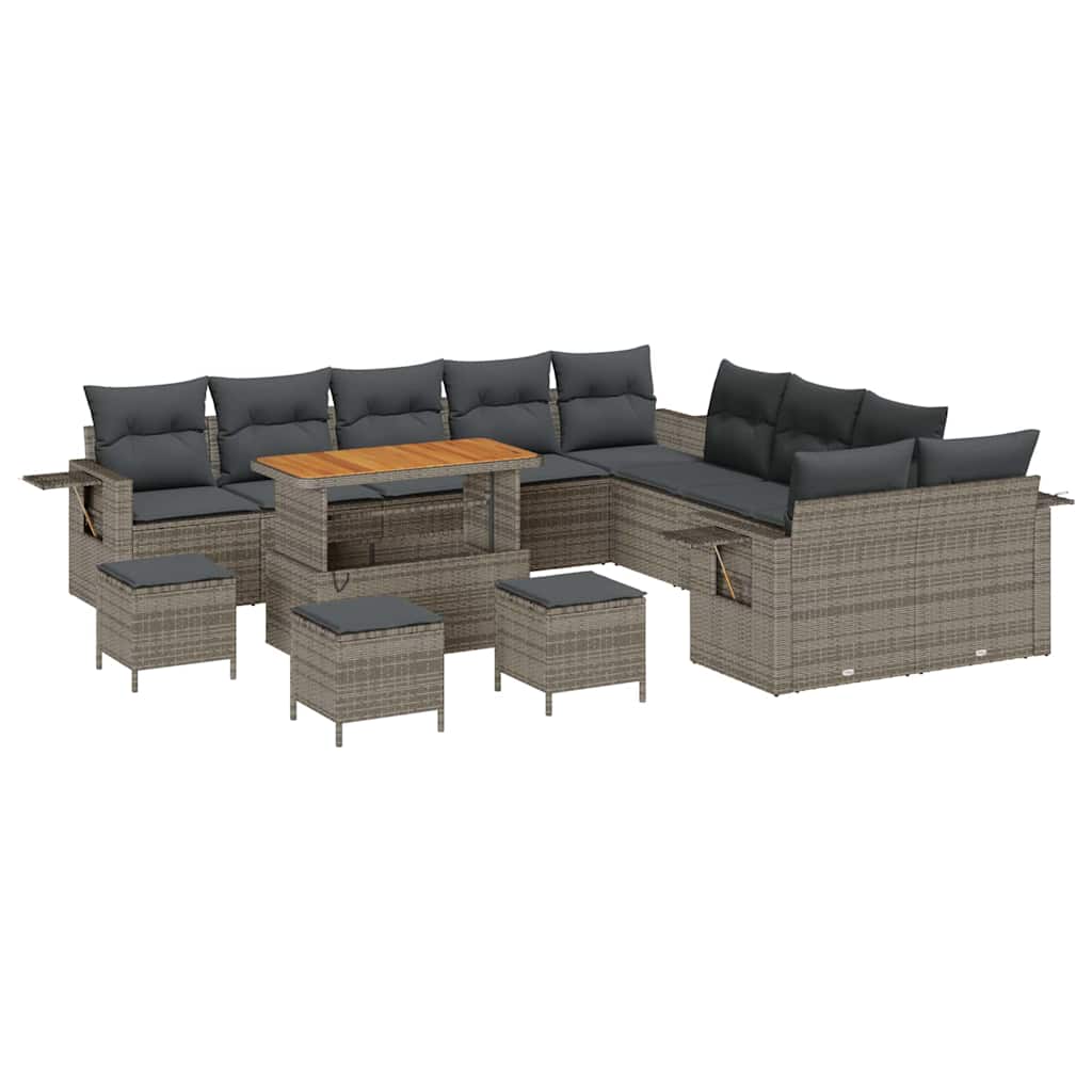 Gartensofa-set mit Kissen mit Speicher 14 pcs Grau Poly-Rattan