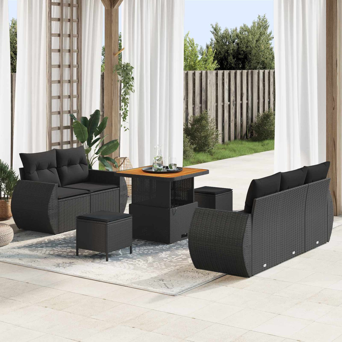 Gartensofa-set mit Kissen mit Kissen 8 pcs Schwarz Poly-Rattan