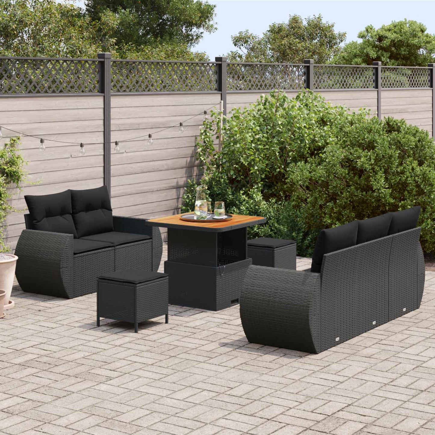 Gartensofa-set mit Kissen mit Kissen 8 pcs Schwarz Poly-Rattan