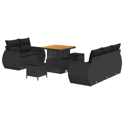 Gartensofa-set mit Kissen mit Kissen 8 pcs Schwarz Poly-Rattan