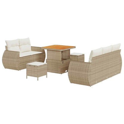 Gartensofa-set mit Kissen 8 pcs Beige und Creme Poly-Rattan