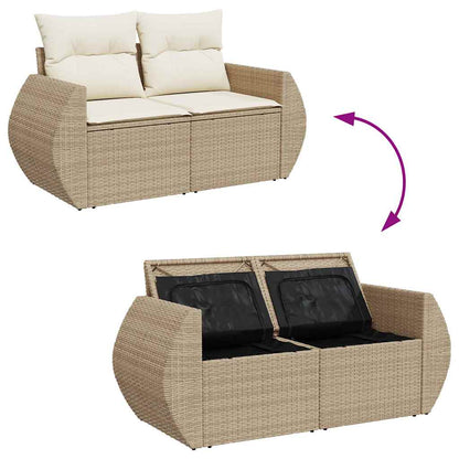 Gartensofa-set mit Kissen 8 pcs Beige und Creme Poly-Rattan