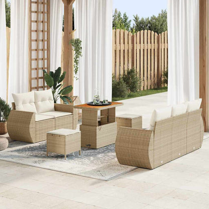 Gartensofa-set mit Kissen 8 pcs Beige und Creme Poly-Rattan
