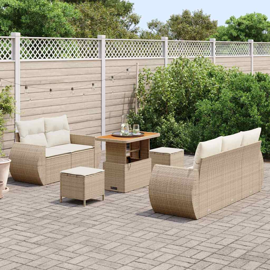 Gartensofa-set mit Kissen 8 pcs Beige und Creme Poly-Rattan