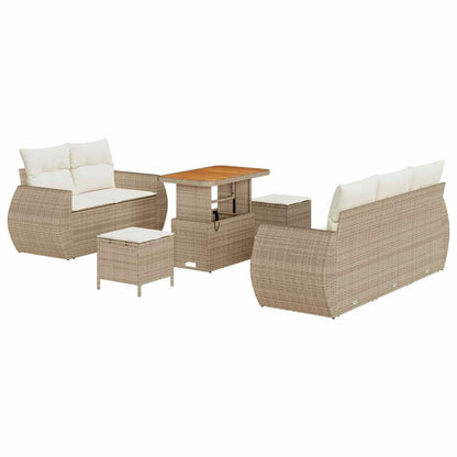 Gartensofa-set mit Kissen 8 pcs Beige und Creme Poly-Rattan