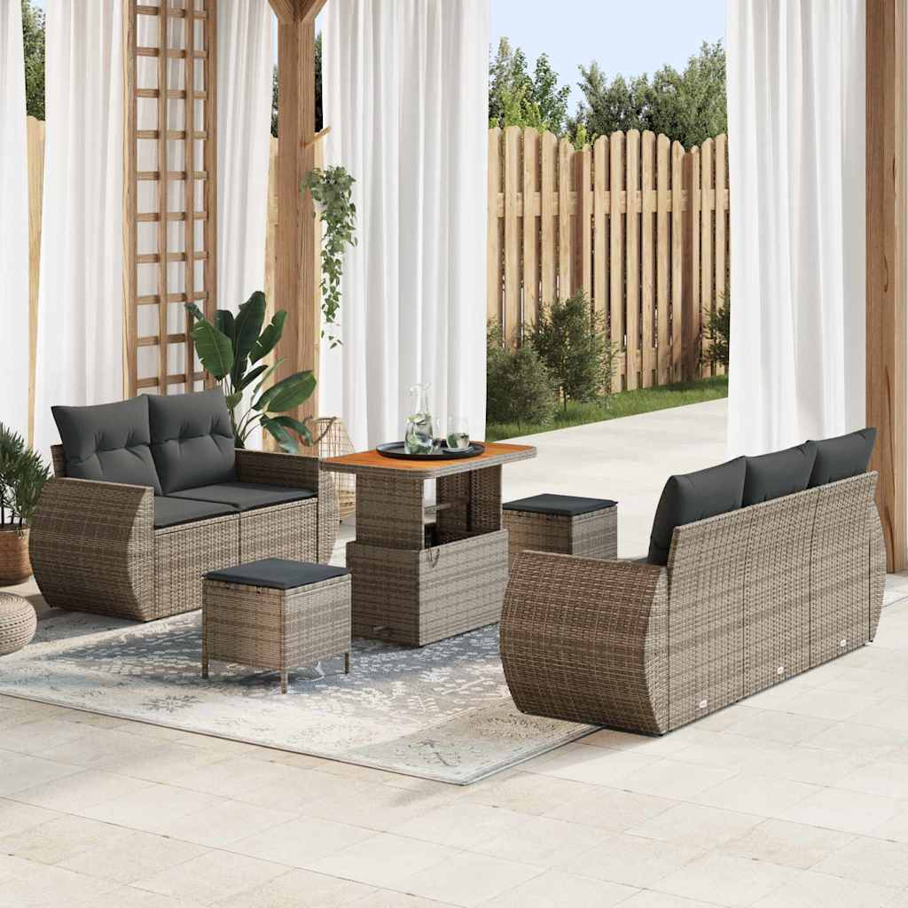 vidaXL Ensemble de canapés de jardin avec coussins et rangement 8 pcs Gris Poly-rotin