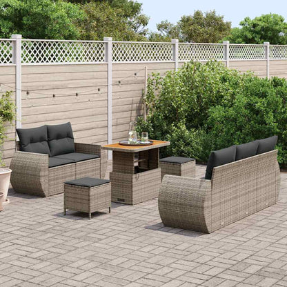 vidaXL Ensemble de canapés de jardin avec coussins et rangement 8 pcs Gris Poly-rotin