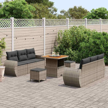 Gartensofa-set mit Kissen mit Speicher 9 pcs Grau Poly-Rattan