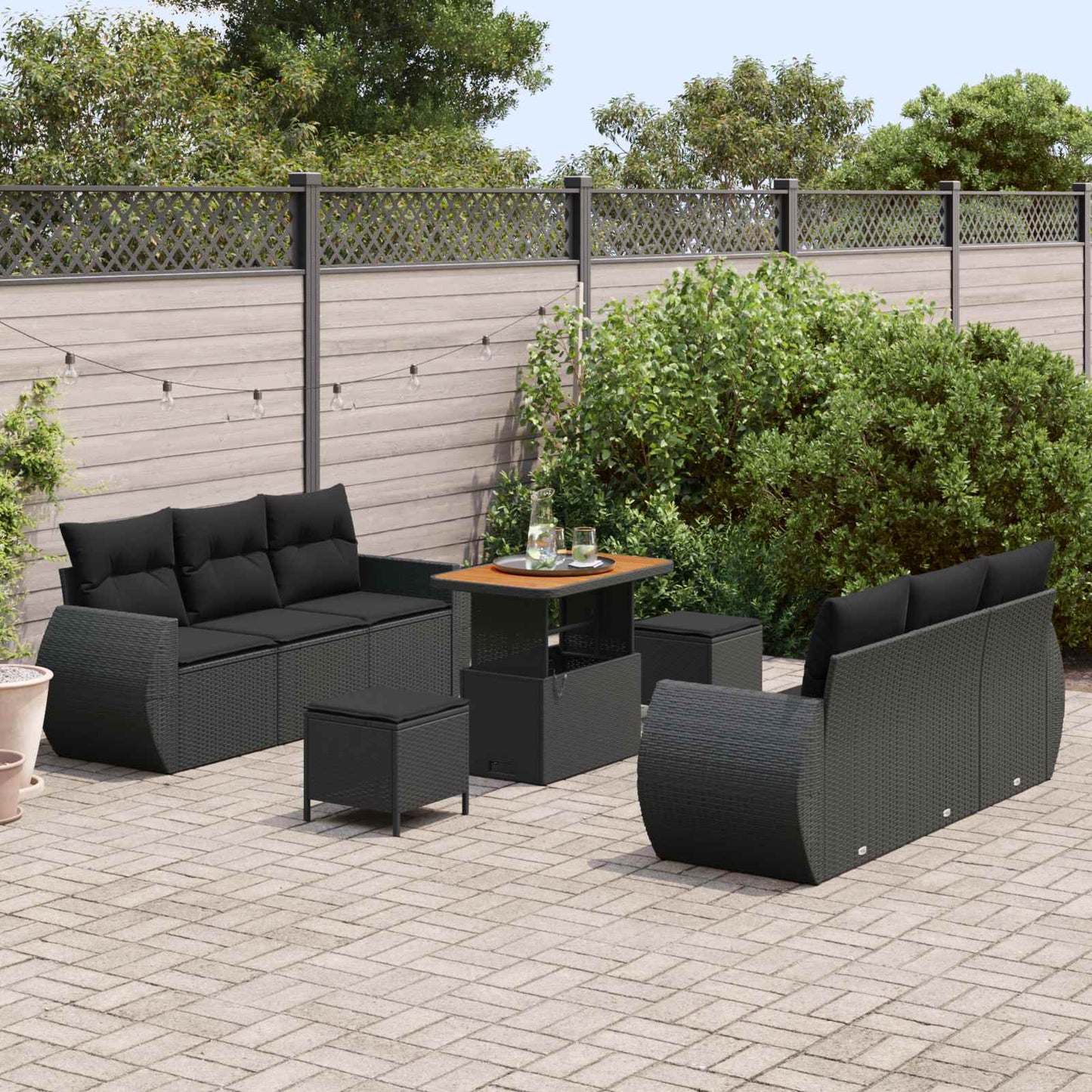 Gartensofa-set mit Kissen mit Kissen 9 pcs Schwarz Poly-Rattan