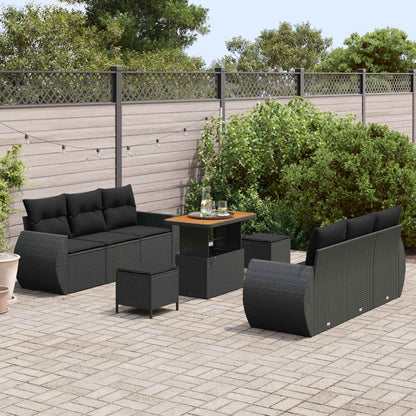 Gartensofa-set mit Kissen mit Kissen 9 pcs Schwarz Poly-Rattan