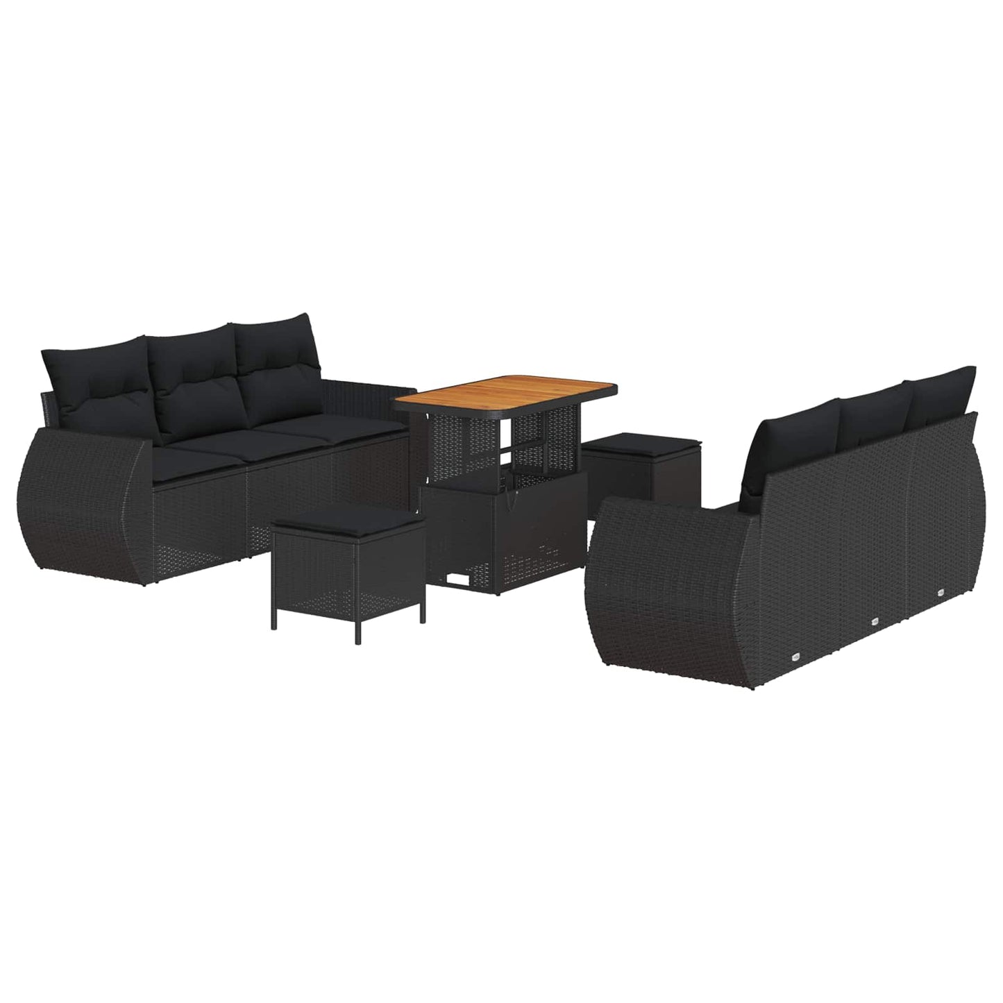 Gartensofa-set mit Kissen mit Kissen 9 pcs Schwarz Poly-Rattan