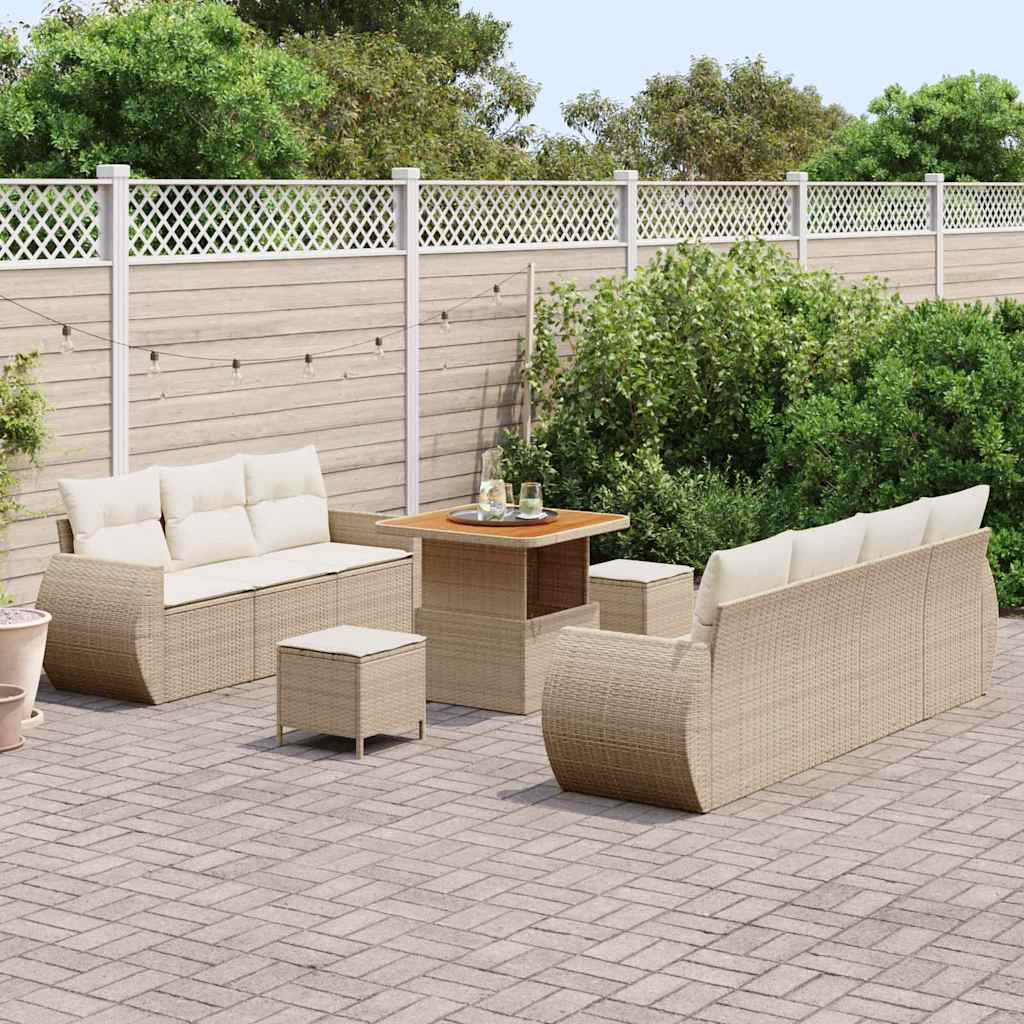 Gartensofa-set mit Kissen 10 pcs Beige und Creme Poly-Rattan
