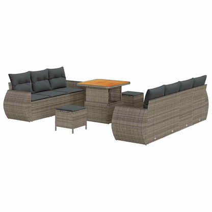 Gartensofa-set mit Kissen mit Speicher 10 pcs Grau Poly-Rattan