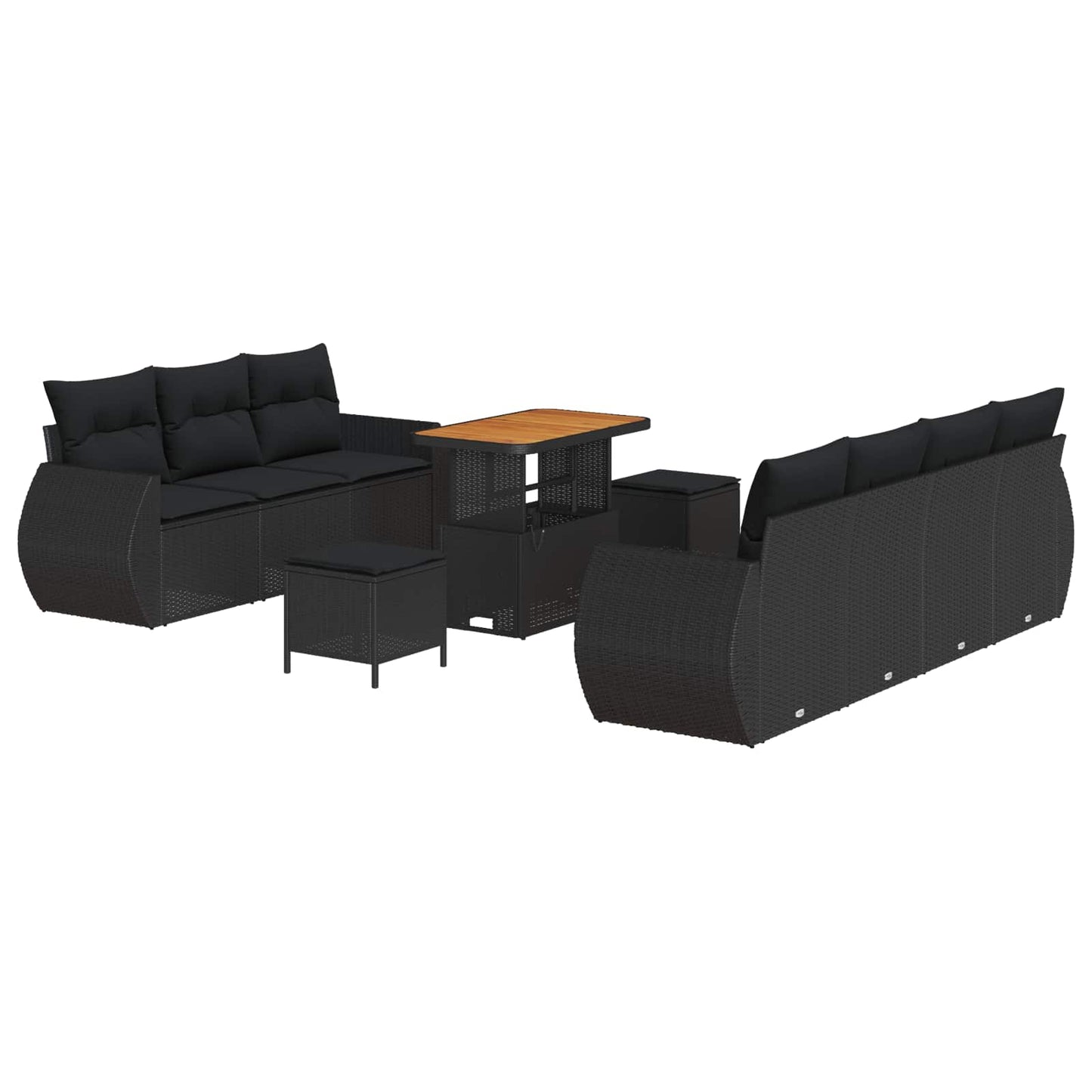 Gartensofa-set mit Kissen mit Kissen 10 pcs Schwarz Poly-Rattan