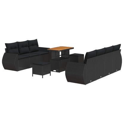 Gartensofa-set mit Kissen mit Kissen 10 pcs Schwarz Poly-Rattan