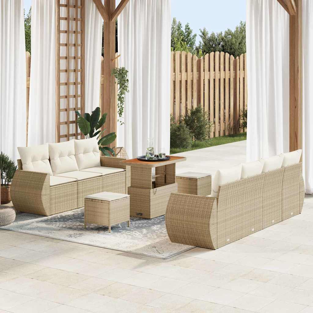 Gartensofa-set mit Kissen 10 pcs Beige und Creme Poly-Rattan
