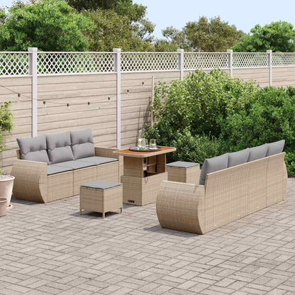 Gartensofa-set mit Kissen 10 pcs Beige und Hellgrau Poly-Rattan