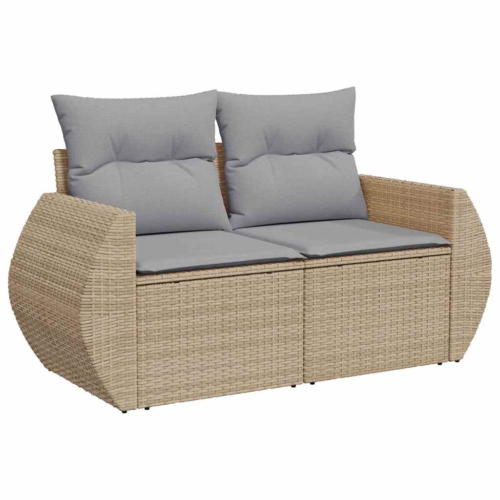 Gartensofa-set mit Kissen 10 pcs Beige und Hellgrau Poly-Rattan